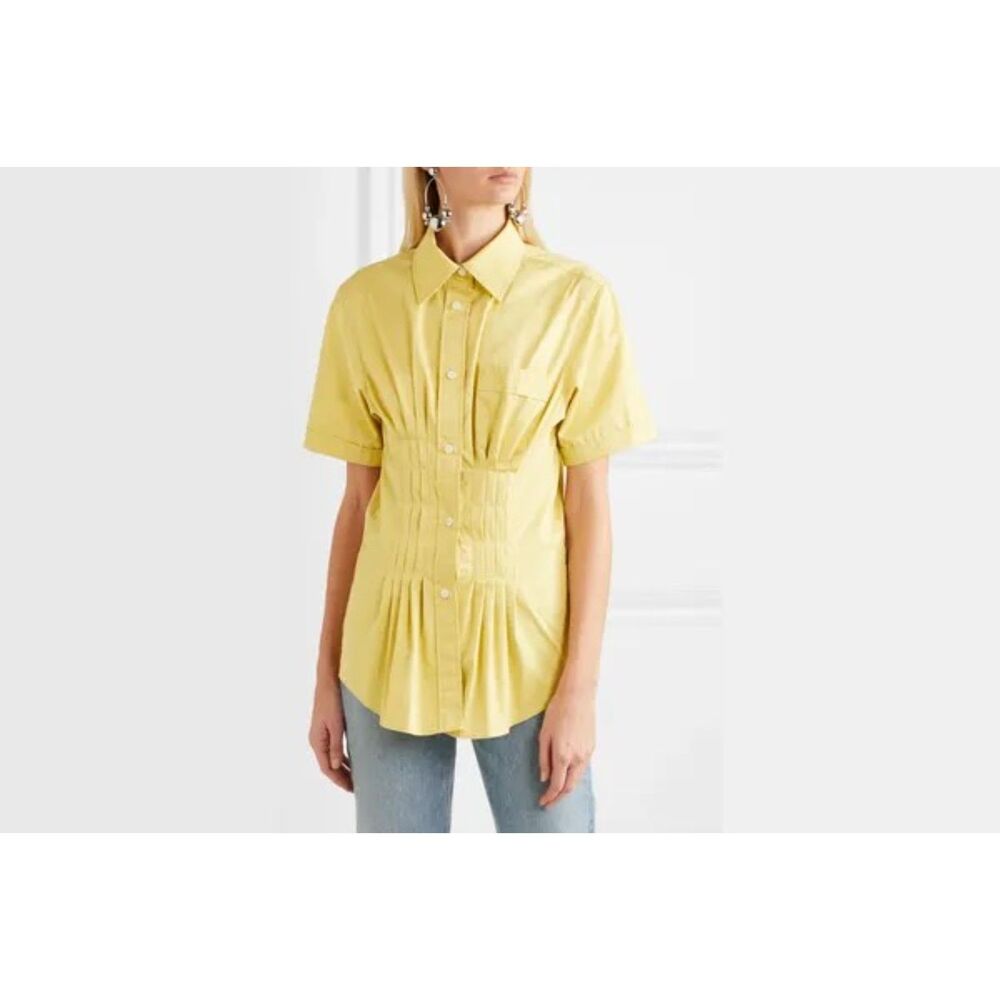 Isabel Marant Golden Yellow Pintuck Cotton Shirt NWT EU 38